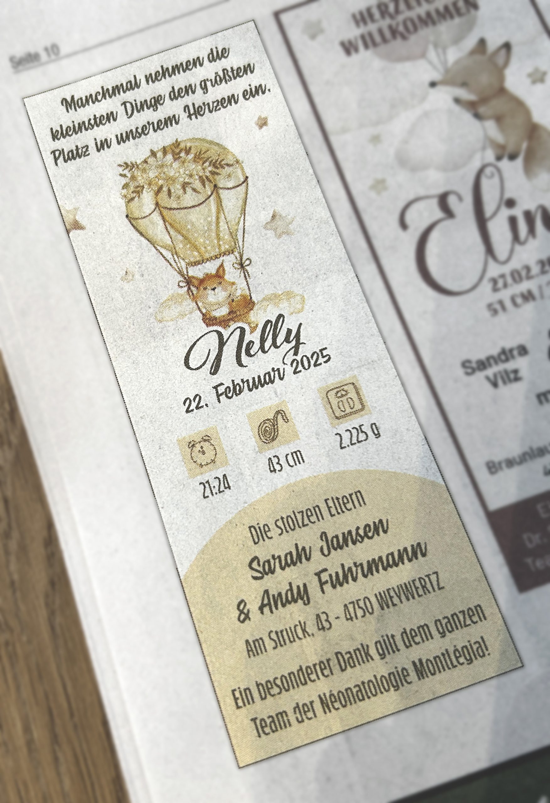 Geburtsanzeige – FUHRMANN Nelly